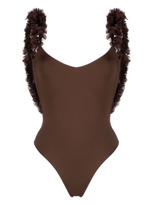 La Reveche Amira floral-appliqué swimsuit - Brown