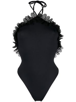 La Reveche ruffle-trim halterneck swimsuit - Black