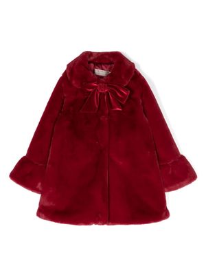 La Stupenderia bow-detail faux-fur coat - Red