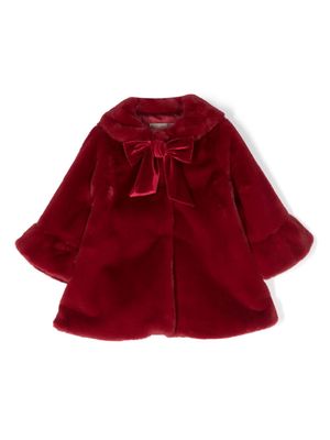 La Stupenderia bow-detailing faux-shearling coat - Red