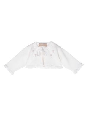 La Stupenderia floral-embroidered ribbed-knit jacket - White