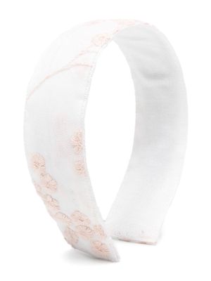 La Stupenderia floral-embroidered tulle hair band - White