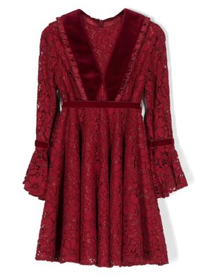La Stupenderia lace-detailing long-sleeve dress - Red