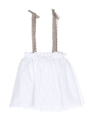 La Stupenderia pleated lace suspender-strap skirt - White
