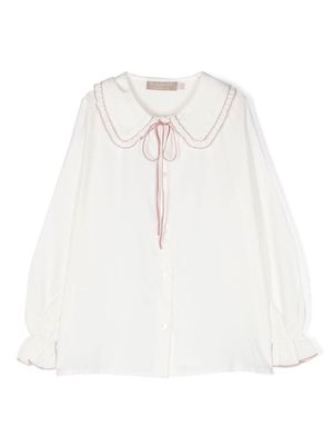 La Stupenderia ruffle-detailing cotton-blend blouse - White