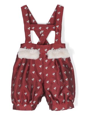 La Stupenderia teddy bear-print overall shorts - Red