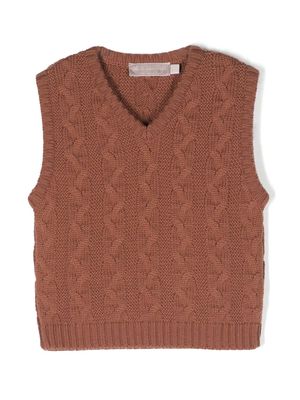 La Stupenderia V-neck cable-knit vest - Brown