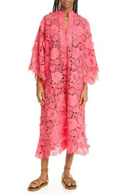 La Vie Style House 3D Floral Lace Cover-Up Caftan in Berry Melon