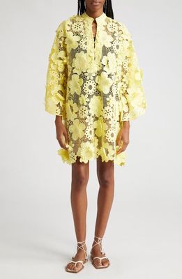 La Vie Style House 3D Floral Lace Cover-Up Caftan in Yellow