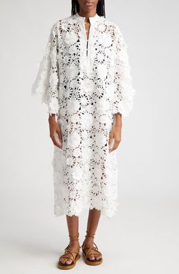 La Vie Style House 3D Floral Lace Maxi Cover-Up Caftan in White