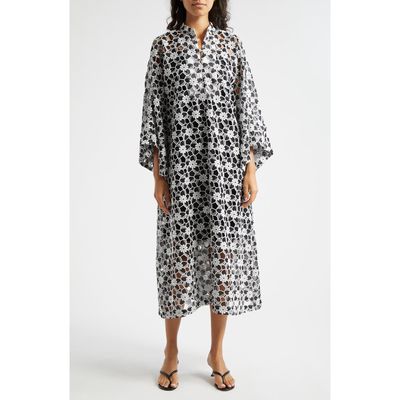 La Vie Style House Cutout Floral Lace Cover-Up Caftan in Black White 