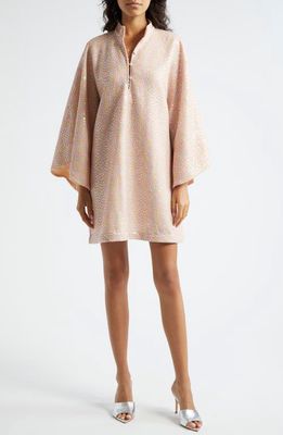 La Vie Style House Daisy Sequin Bell Sleeve Cover-Up Dress in Peach Pink Multi 