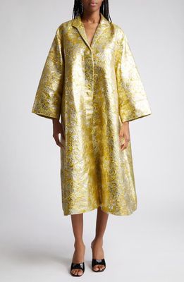 La Vie Style House Floral Embroidered Metallic Caftan in Yellow/Silver