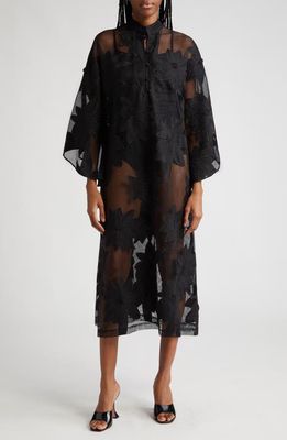 La Vie Style House Floral Lace Cover-Up Caftan in Black