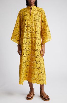 La Vie Style House Floral Lace Cover-Up Caftan in Mustard
