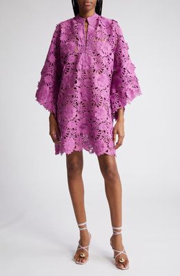 La Vie Style House Floral Lace Cover-Up Caftan in Purple Orchid