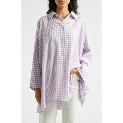 La Vie Style House Gingham Check Oversize Shirt in Purple White 