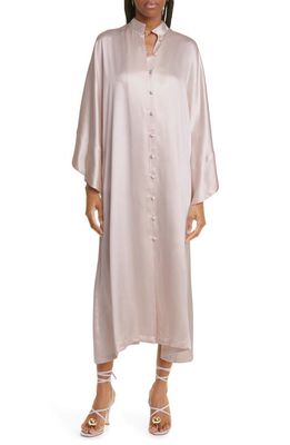 La Vie Style House Long Sleeve Satin Cover-Up Caftan in Blush Champagne