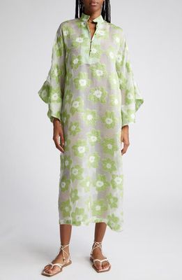 La Vie Style House Retro Floral Cover-Up Caftan in Green/White