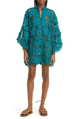 La Vie Style House Retro Floral Lace Cover-Up Caftan in Jade Green