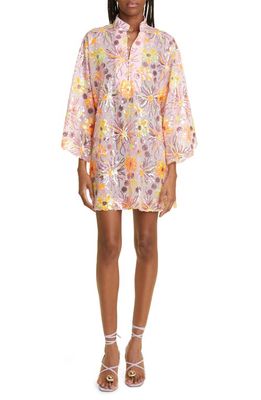 La Vie Style House Sequin Floral Embroidered Cover-Up Caftan in Yellow/Orange