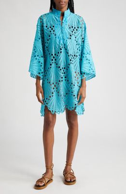 La Vie Style House Shell Lace Cover-Up Caftan in Turquoise