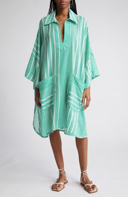 La Vie Style House Stripe Cover-Up Shirt in Green/White