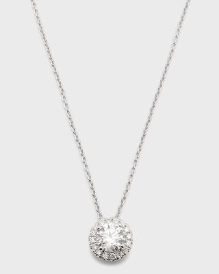 Lab Grown Diamond 18K White Gold Round Halo Pendant Necklace