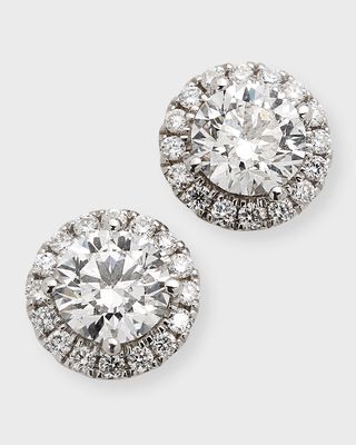 Lab Grown Diamond 18K White Gold Round Halo Stud Earrings, 2.4tcw