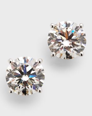 Lab Grown Diamond 18K White Gold Round Stud Earrings, 8.0tcw