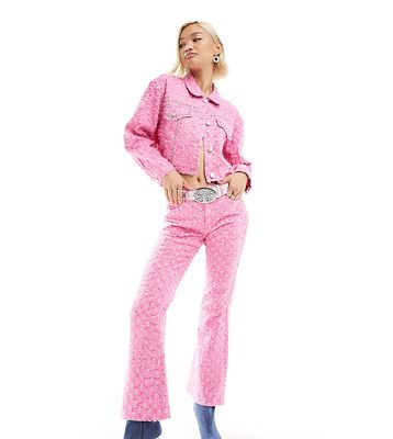 Labelrail x Dyspnea rodeo western embellished denim flare pants in pink - part of a set