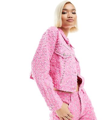 Labelrail x Dyspnea rodeo western embellished denim jacket in pink - part of a set