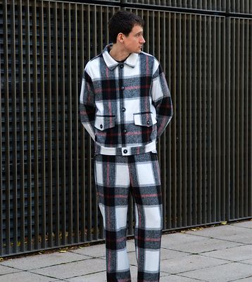 Labelrail x Isaac Hudson brushed check wide leg turn-up pants in multi - part of a set