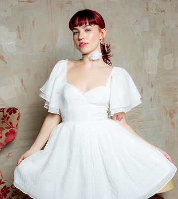 Labelrail x Lara Adkins cotton voile sweetheart mini dress in white