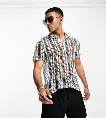 Labelrail x Stan & Tom crochet striped polo shirt in black and white-Multi