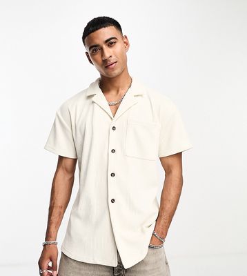 Labelrail x Stan & Tom relaxed revere collar ribbed button through shirt in neutral
