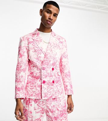 Labelrail x Stan & Tom toile print fitted double breasted suit blazer in pink - part of a set