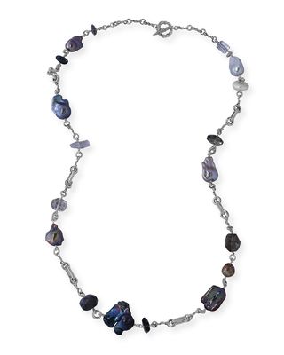 Labradorite, Agate, Quartz and Pearl Chain Necklace, 39"L