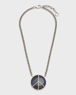 Labradorite and Diamond Peace Sign Curb Chain Necklace