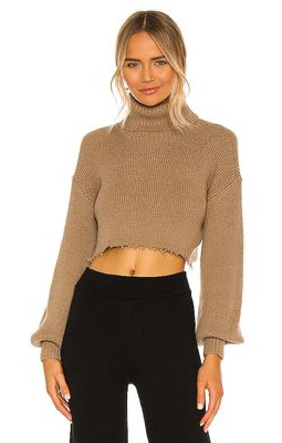 L'Academie Lucia Cropped Turtleneck in Taupe