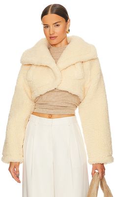 L'Academie Peyton Cropped Sherpa Jacket in Cream