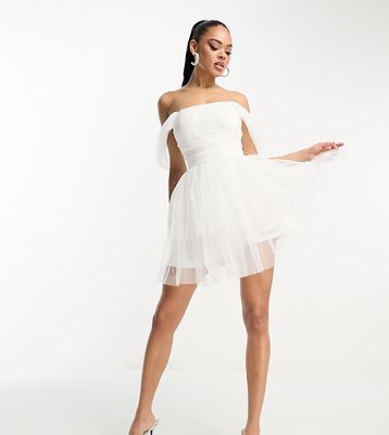 Lace & Beads exclusive wrapped tulle mini dress in ivory-White