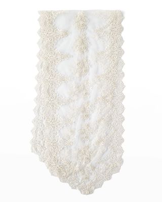 Lace and Pearl Embroidered Table Runner