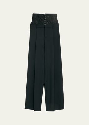 Lace Bustier Pintuck Wool Trousers