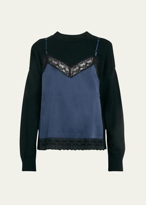 Lace Cami Overlay Wool Sweater