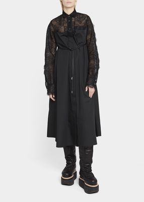 Lace Corset Layered Leather Belted Midi Dress