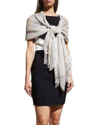 Lace Embroidered Wool-Silk Stole