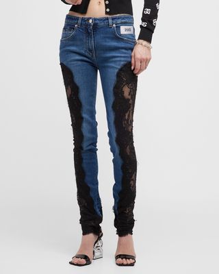 Lace-Insert Skinny Jeans