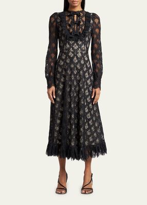 Lace Midi Dress with Tapestry Patterned Underlayer