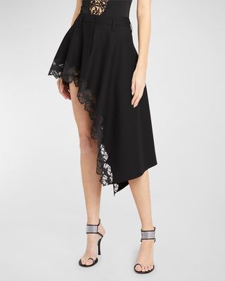 Lace-Trim Asymmetric Midi Skirt